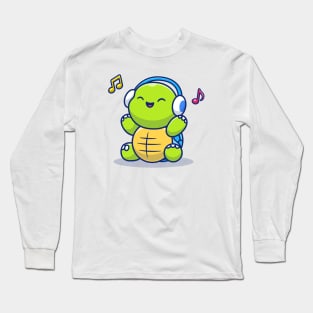 Cute Turtle Listening Music With Headphone Long Sleeve T-Shirt